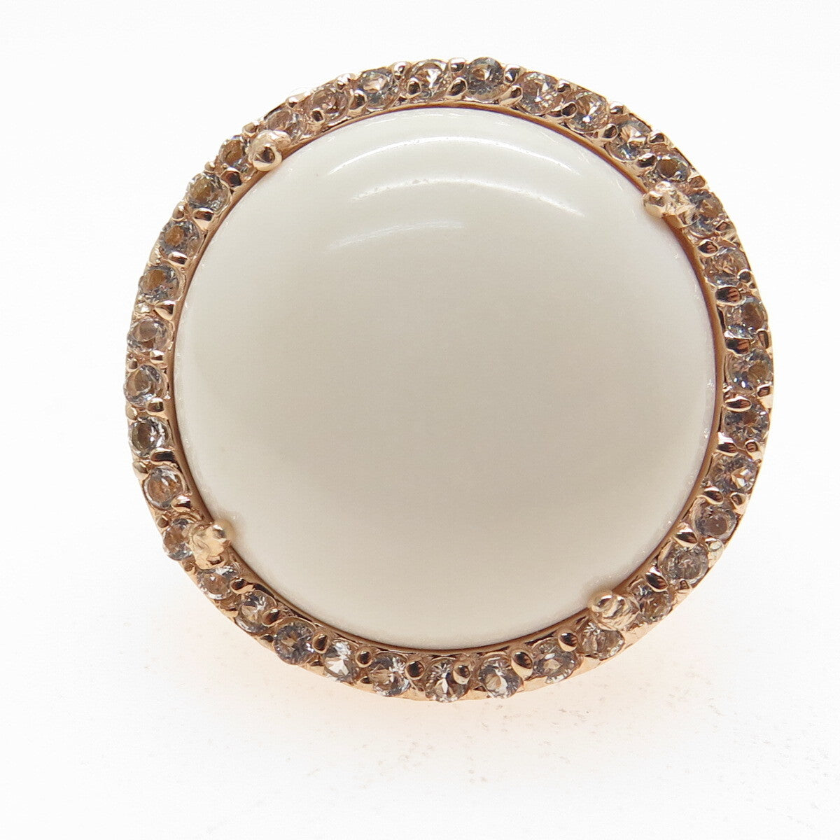 925 Sterling Silver Rose Gold Plated Real White Onyx & Topaz Ring Size 7.75