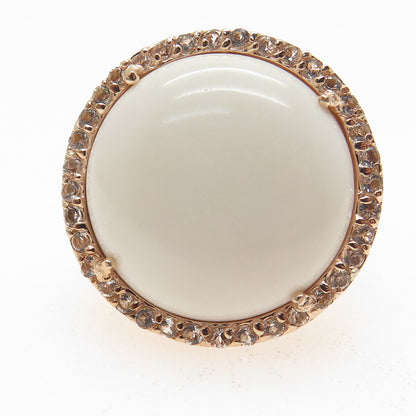 925 Sterling Silver Rose Gold Plated Real White Onyx & Topaz Ring Size 7.75
