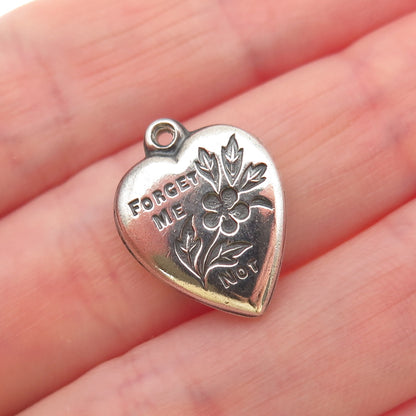 925 Sterling Antique Art Deco Forget Me Not Floral Heart Chatelaine Mini Pendant