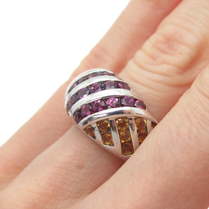 SLV SADYE L VASSIL Sterling Silver Real Amethyst & Citrine Dome Ring Size 5.25