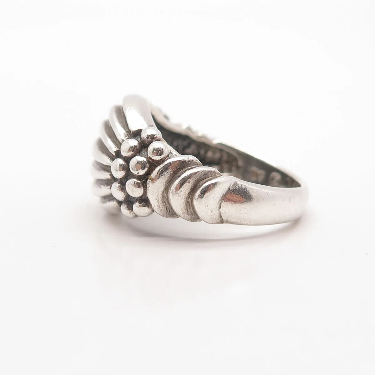 925 Sterling Silver Vintage Ribbed Beaded Wide Ring Size 7.75