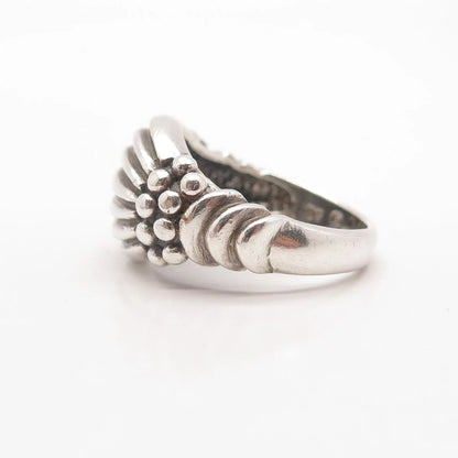925 Sterling Silver Vintage Ribbed Beaded Wide Ring Size 7.75