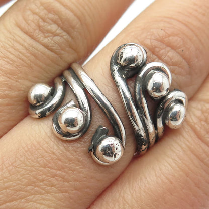 925 Sterling Silver Vintage Modernist Oxidized Adjustable Ring Size 7.5
