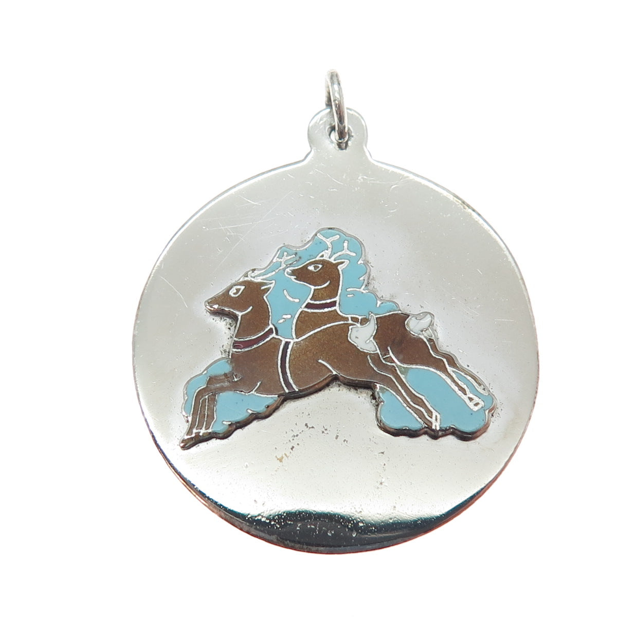 925 Sterling Silver Vintage Enamel Deer Couple Charm Pendant