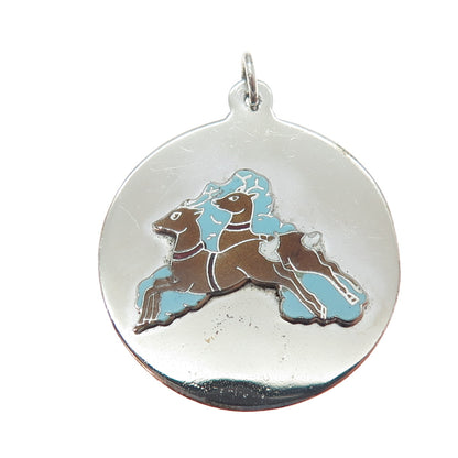 925 Sterling Silver Vintage Enamel Deer Couple Charm Pendant