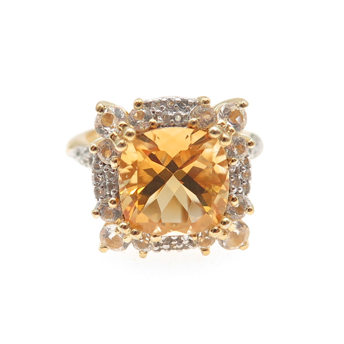 Chuck Clemency Sterling Silver Gold Plated Real Citrine White Topaz Ring Size 7
