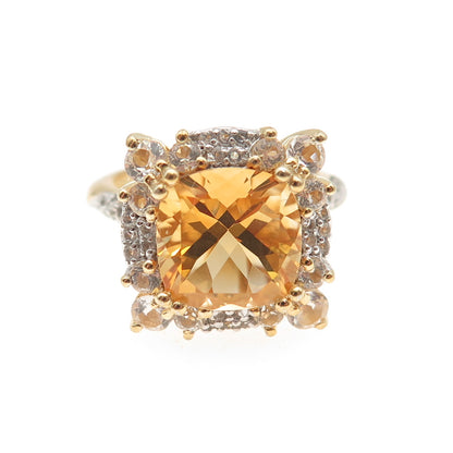 Chuck Clemency Sterling Silver Gold Plated Real Citrine White Topaz Ring Size 7