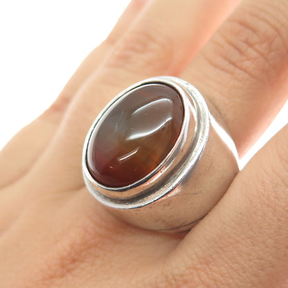 925 Sterling Silver Antique Art Deco Real Cabochon Agate Ring Size 12.75