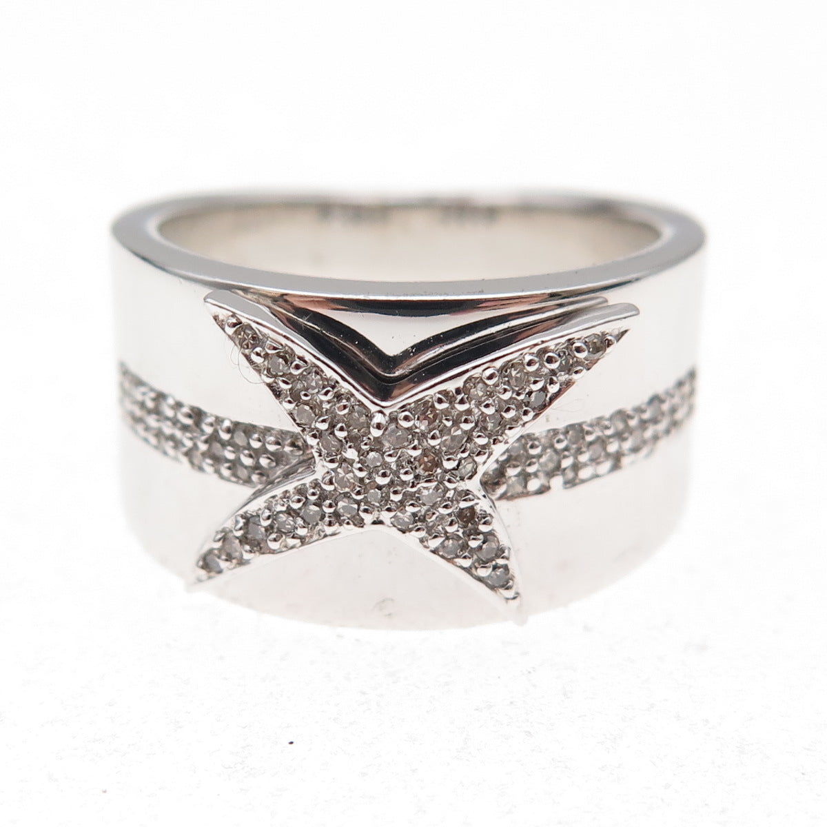 925 Sterling Silver Mexico Real Round-Cut Diamond Starburst Ring Size 7.25