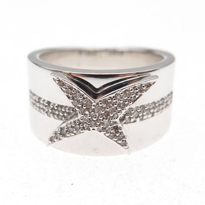 925 Sterling Silver Mexico Real Round-Cut Diamond Starburst Ring Size 7.25