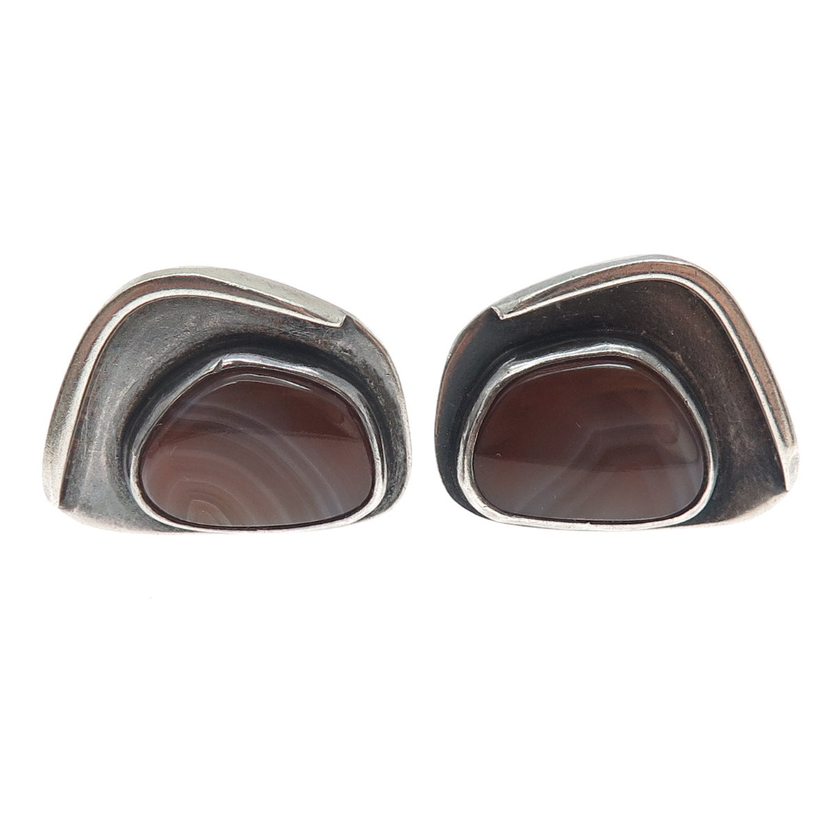 BUD COLIN 925 Sterling Silver Vintage Real Agate Modernist Oxidized Cufflinks