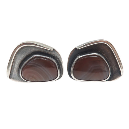 BUD COLIN 925 Sterling Silver Vintage Real Agate Modernist Oxidized Cufflinks