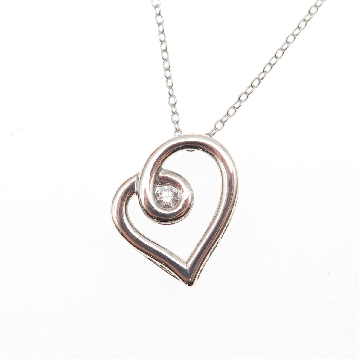 Kendra Scott 925 Sterling Silver Real Diamond Heart Cable Chain Necklace 18"