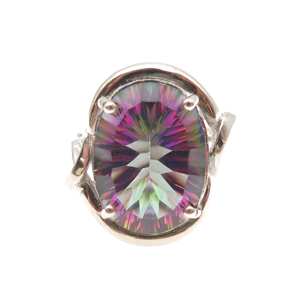 925 Sterling Silver Vintage Real Mystic Quartz Modernist Knot Ring Size 7.75