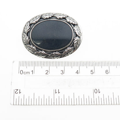 925 Sterling Silver Vintage Real Sodalite Floral Leaf Oxidized Pin Brooch