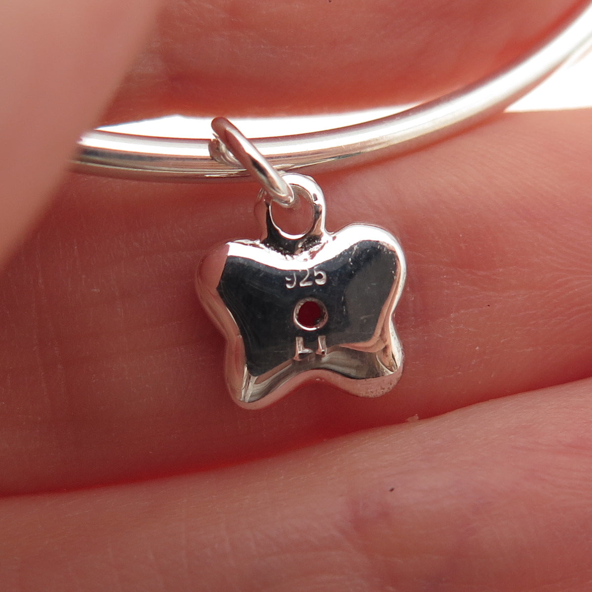 925 Sterling Silver Red Enamel & Crystal Butterfly Adjustable Cuff Bracelet 6"