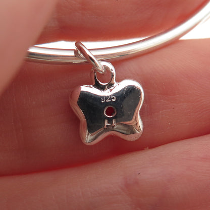 925 Sterling Silver Red Enamel & Crystal Butterfly Adjustable Cuff Bracelet 6"