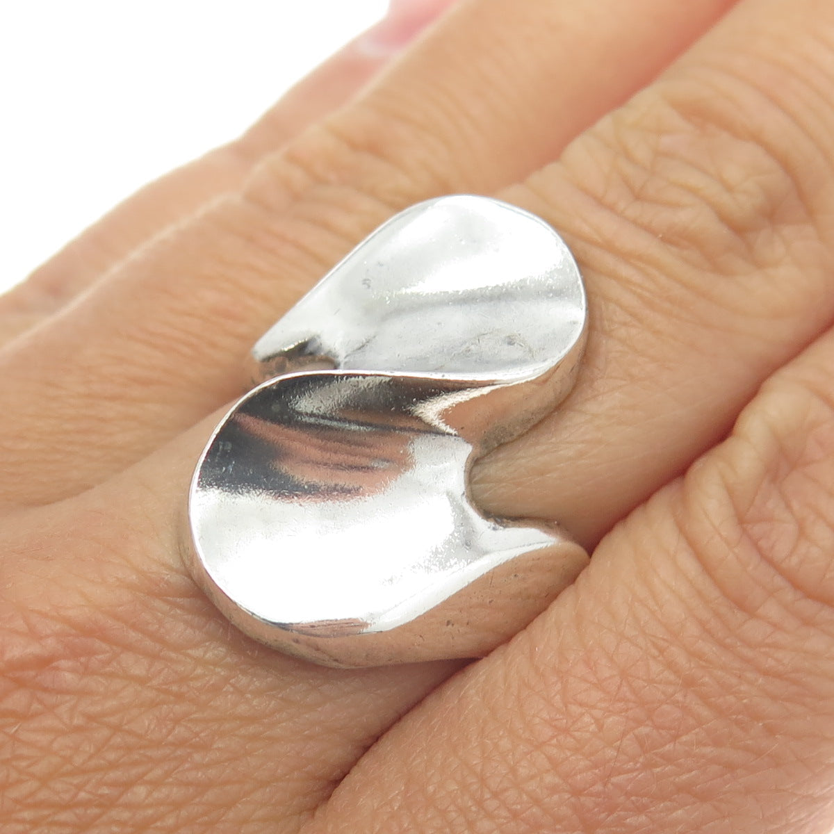 925 Sterling Silver Vintage Mexico Modernist Wavy Ring Size 8.5