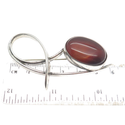 TEPPICH 925 Sterling Silver Vintage Israel Red Agate Gemstone Modernist Brooch