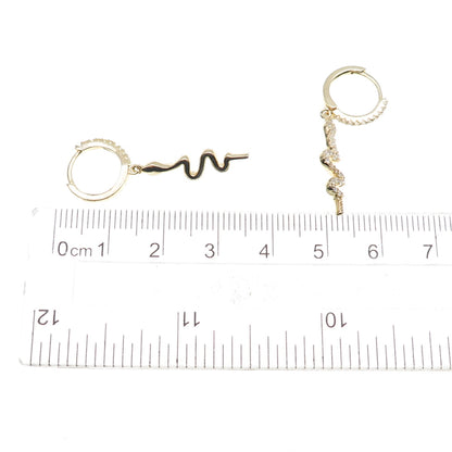 925 Sterling Silver Gold Plated Round-Cut C Z Snake Dangle Hoop Earrings