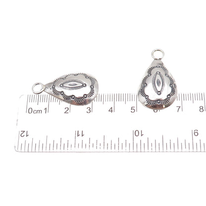 Old Pawn 925 Sterling Silver Vintage Concho Teardrop Tribal Jacket Earrings