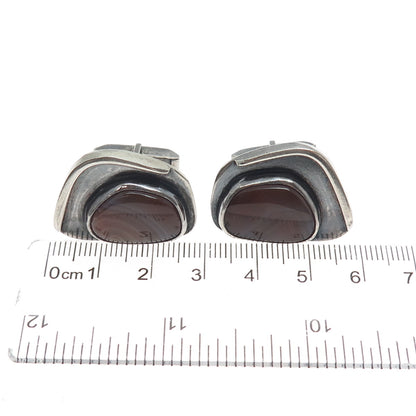 BUD COLIN 925 Sterling Silver Vintage Real Agate Modernist Oxidized Cufflinks
