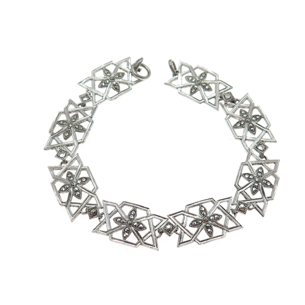 925 Sterling Silver Antique Art Deco Marcasite Bracelet 6.75" (missing lock)