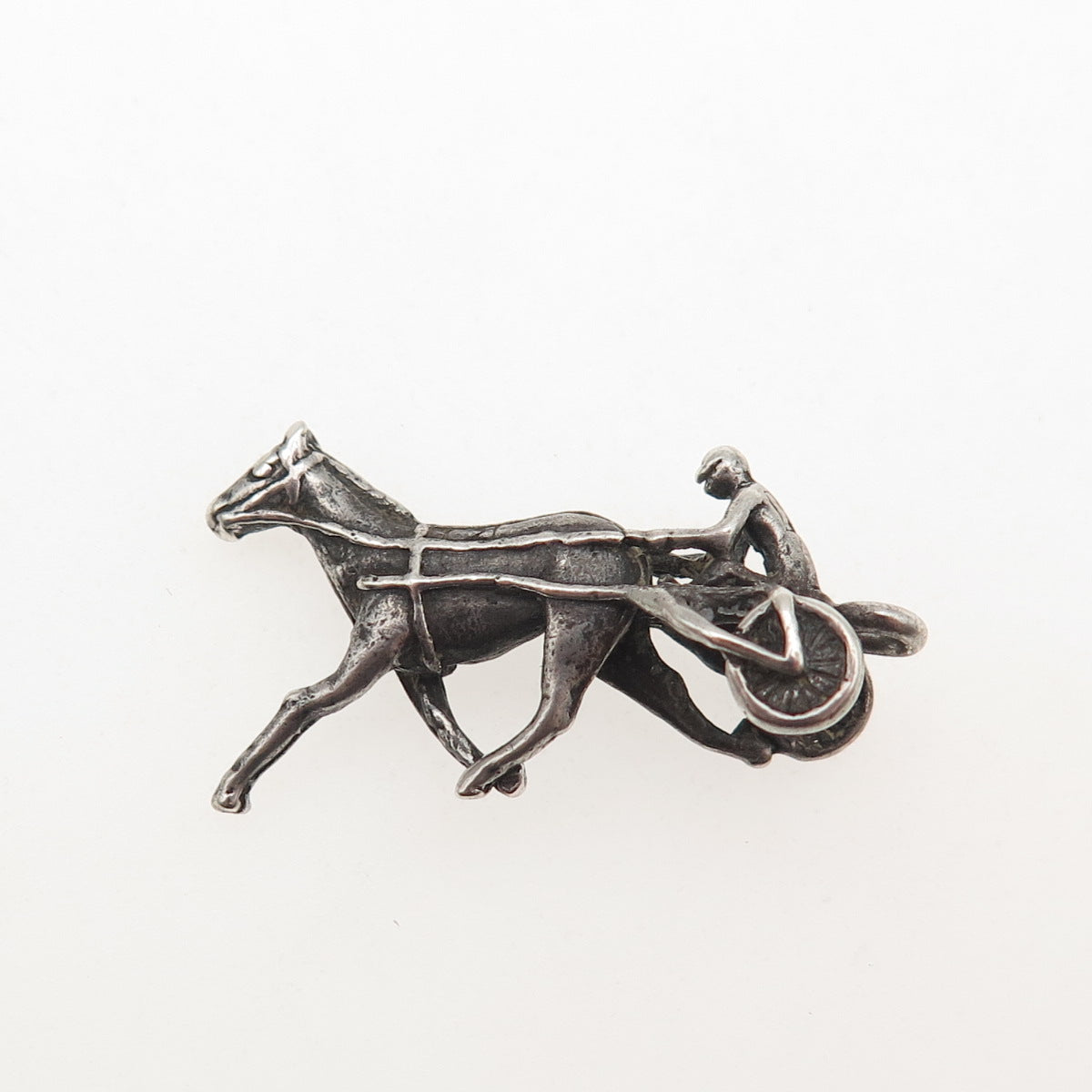 925 Sterling Silver Antique Art Deco Jockey & Racing Horse Oxidized 3D Miniature