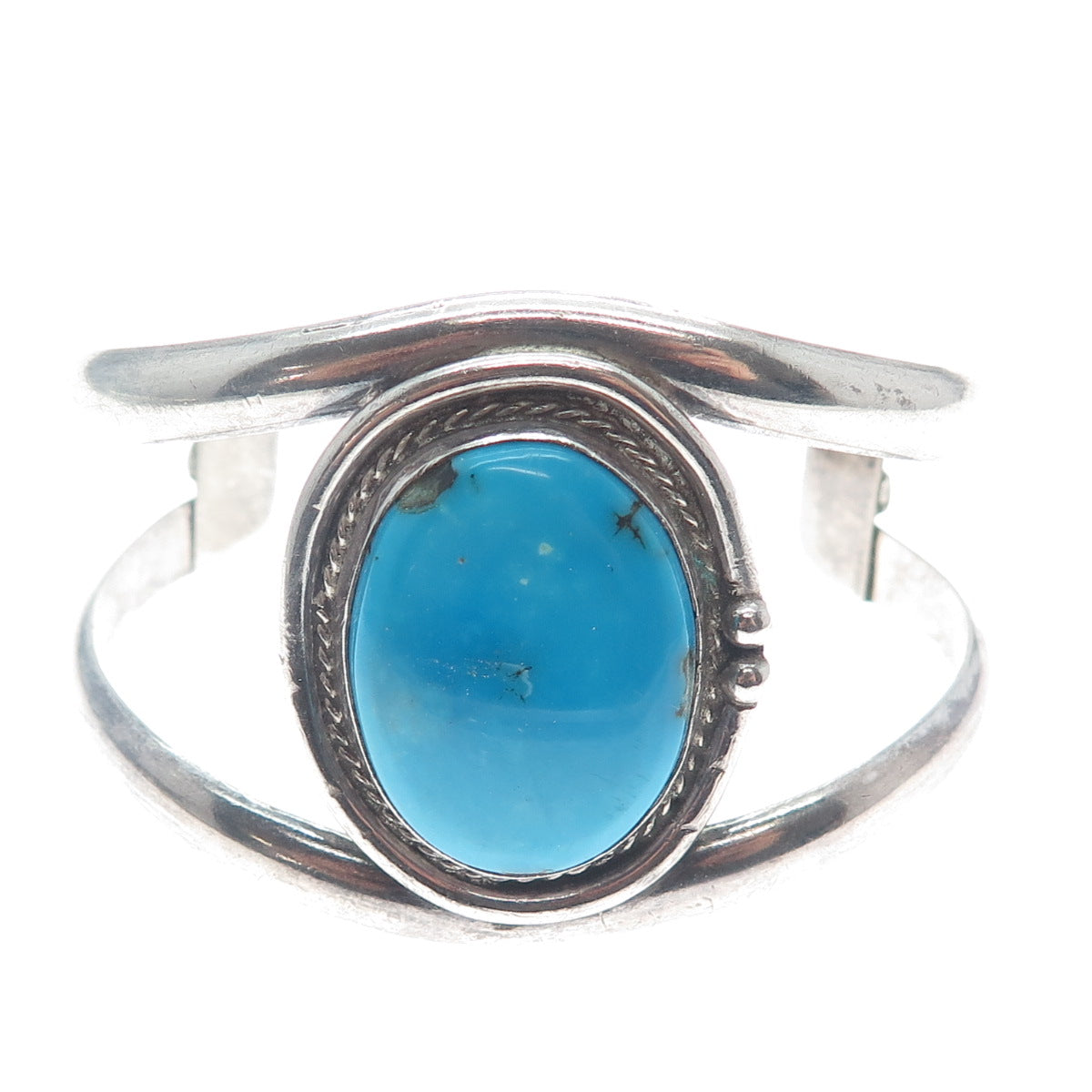 Old Pawn 925 Sterling Silver Vintage Bisbee Turquoise Adjustable Bracelet 6.25"