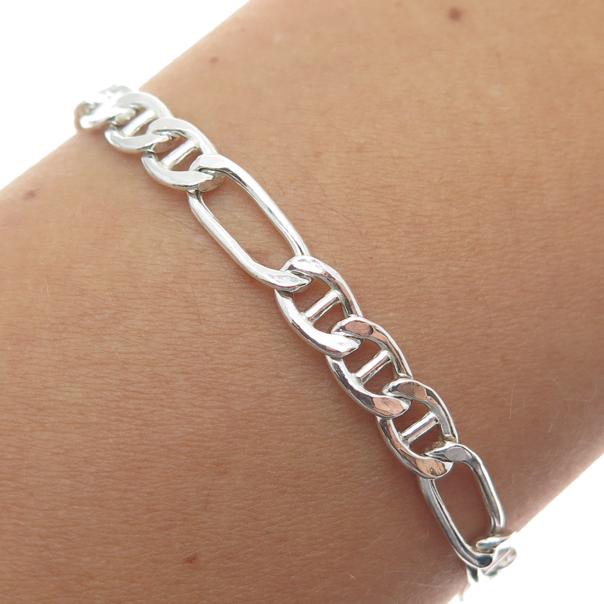 DANECRAFT 925 Sterling Silver Italy Figaro Link Bracelet 7.25"