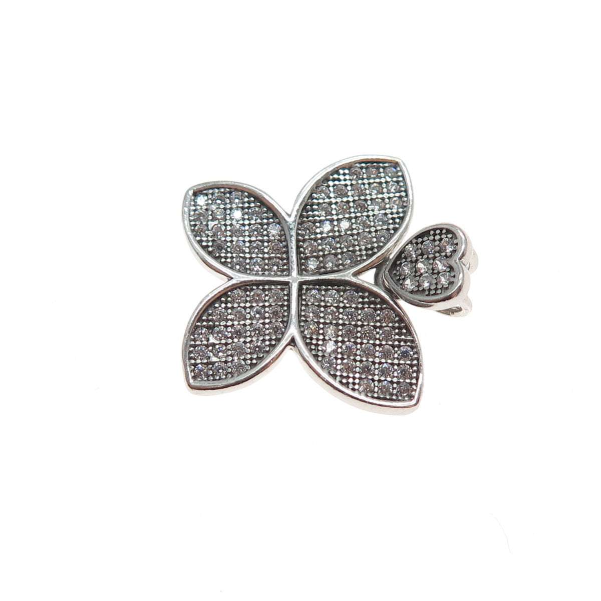 925 Sterling Silver Round-Cut C Z Butterfly Heart Mini Slide Charm Pendant