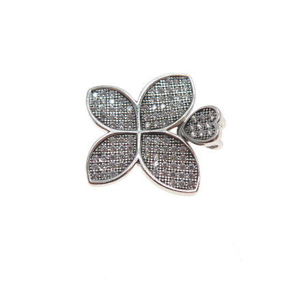 925 Sterling Silver Round-Cut C Z Butterfly Heart Mini Slide Charm Pendant