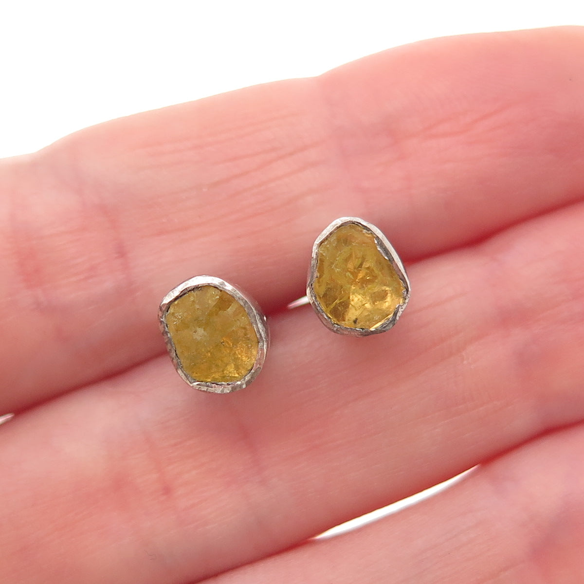 925 Sterling Silver Real Rose-Cut Canary Diamond Stud Earrings