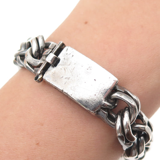 925 Sterling Silver Vintage Heavy 67.2g Bismark Link Oxidized Bracelet 7.5"