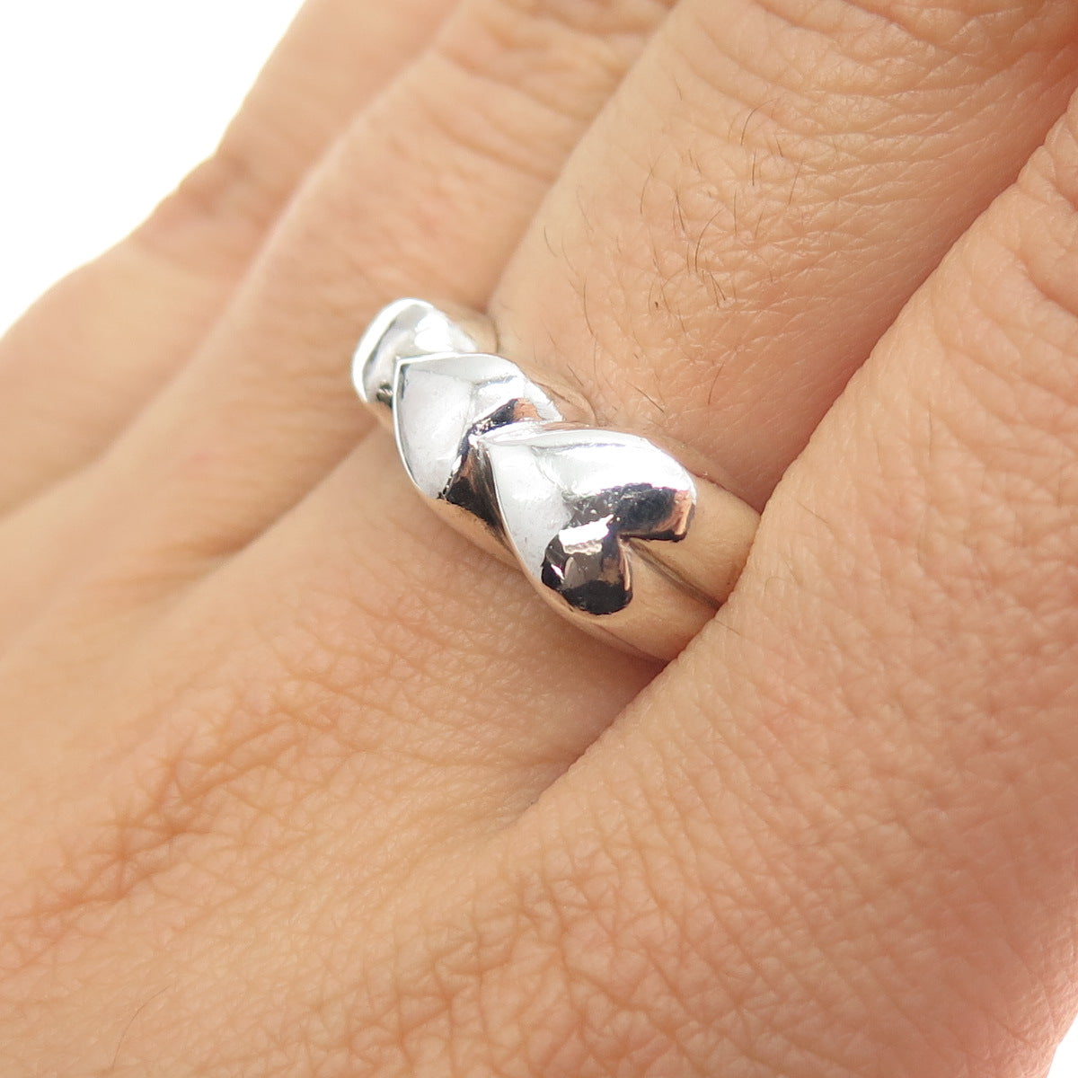 925 Sterling Silver Vintage Graduated Triple Puffy Heart Ring Size 8