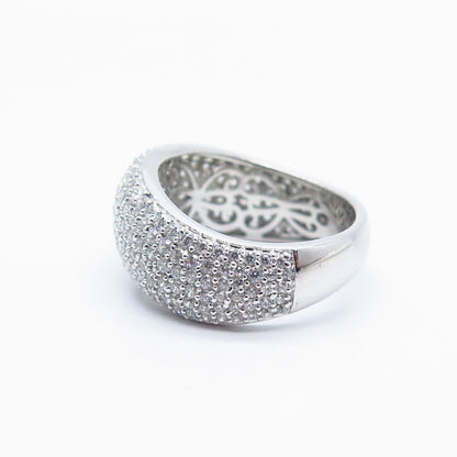 925 Sterling Silver C Z Wide Domed Ring Size 6.25
