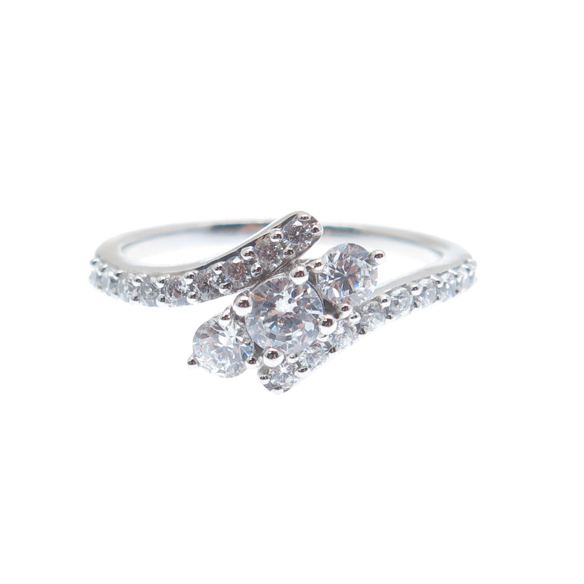 925 Sterling Silver Round-Cut C Z Promise Bypass Ring Size 7