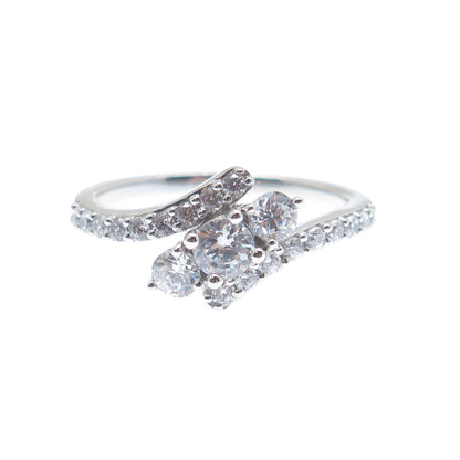 925 Sterling Silver Round-Cut C Z Promise Bypass Ring Size 7
