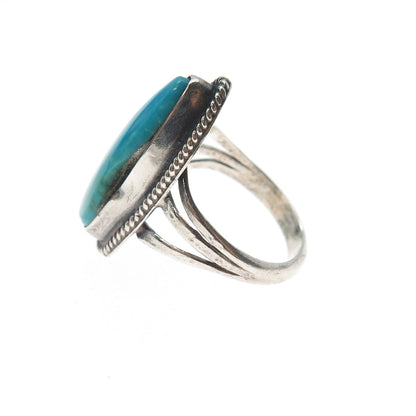 Old Pawn 925 Sterling Silver Vintage Southwestern Bisbee Turquoise Ring Size 7.5