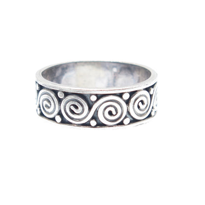 925 Sterling Silver Vintage Spiral Oxidized Band Ring Size 8