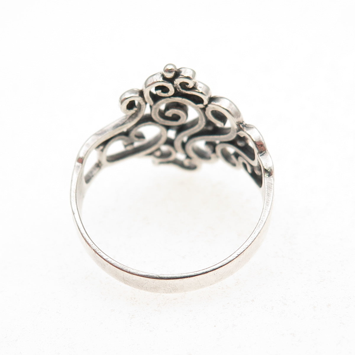 925 Sterling Silver Vintage Modernist Swirl Oxidized Ring Size 7.25