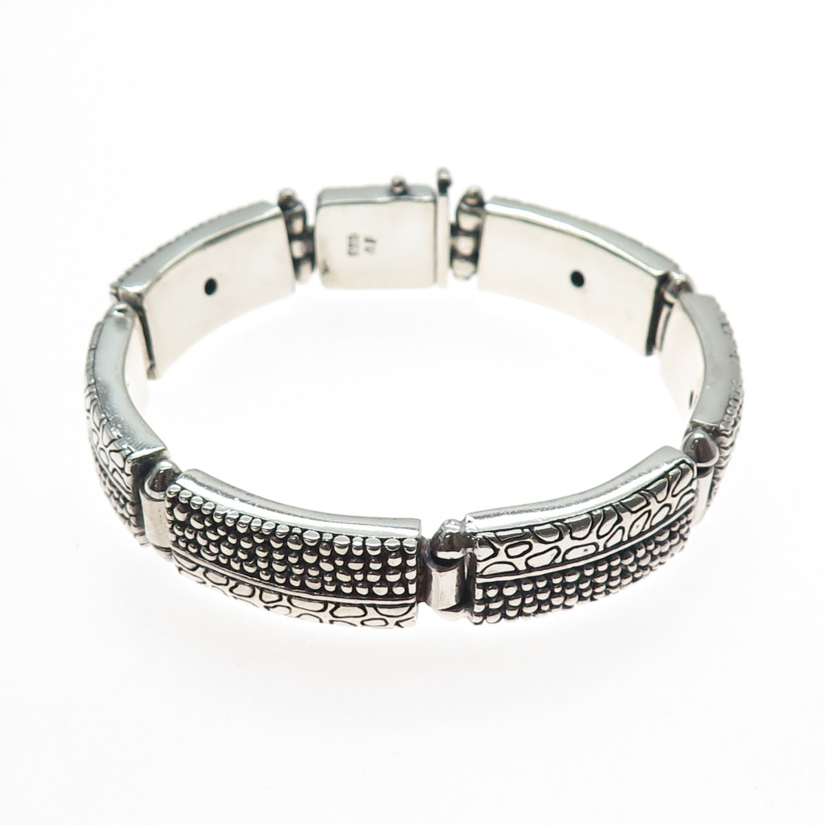 AF DESIGN Sterling Silver Vintage Modernist Granulated Panel Link Bracelet 7"