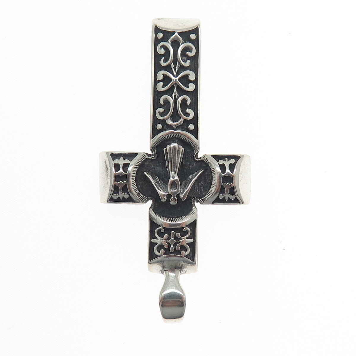 925 Sterling Silver Vintage Austria Holy Spirit Cross Oxidized Pendant