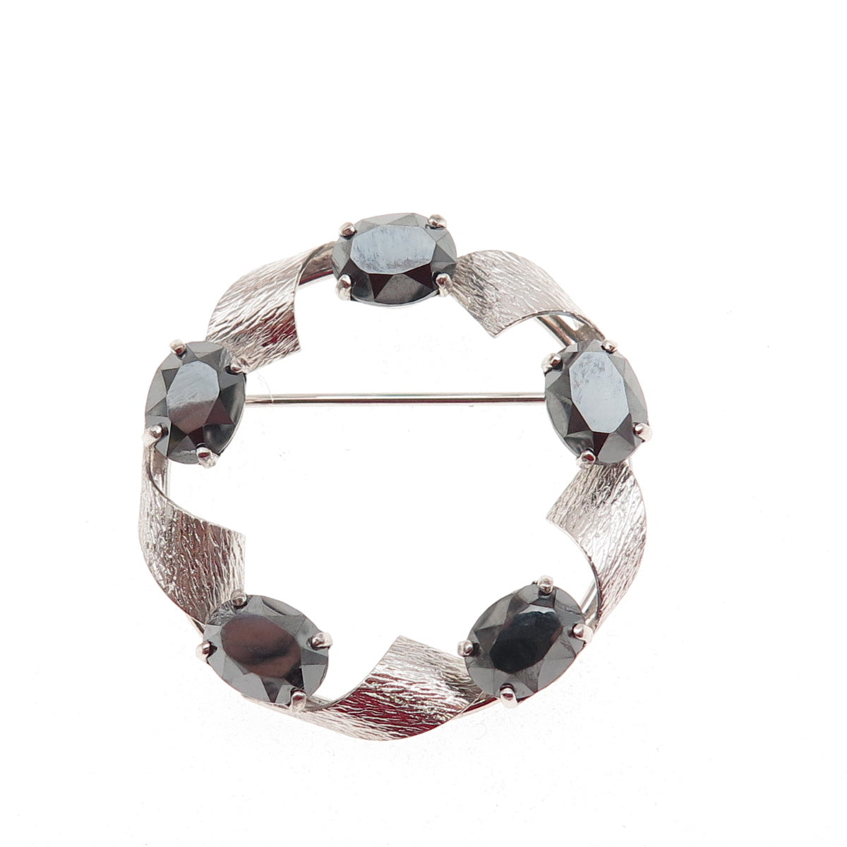 CURTIS CURTMAN Sterling Silver Vintage Real Hematite Twisted Circle Pin Brooch