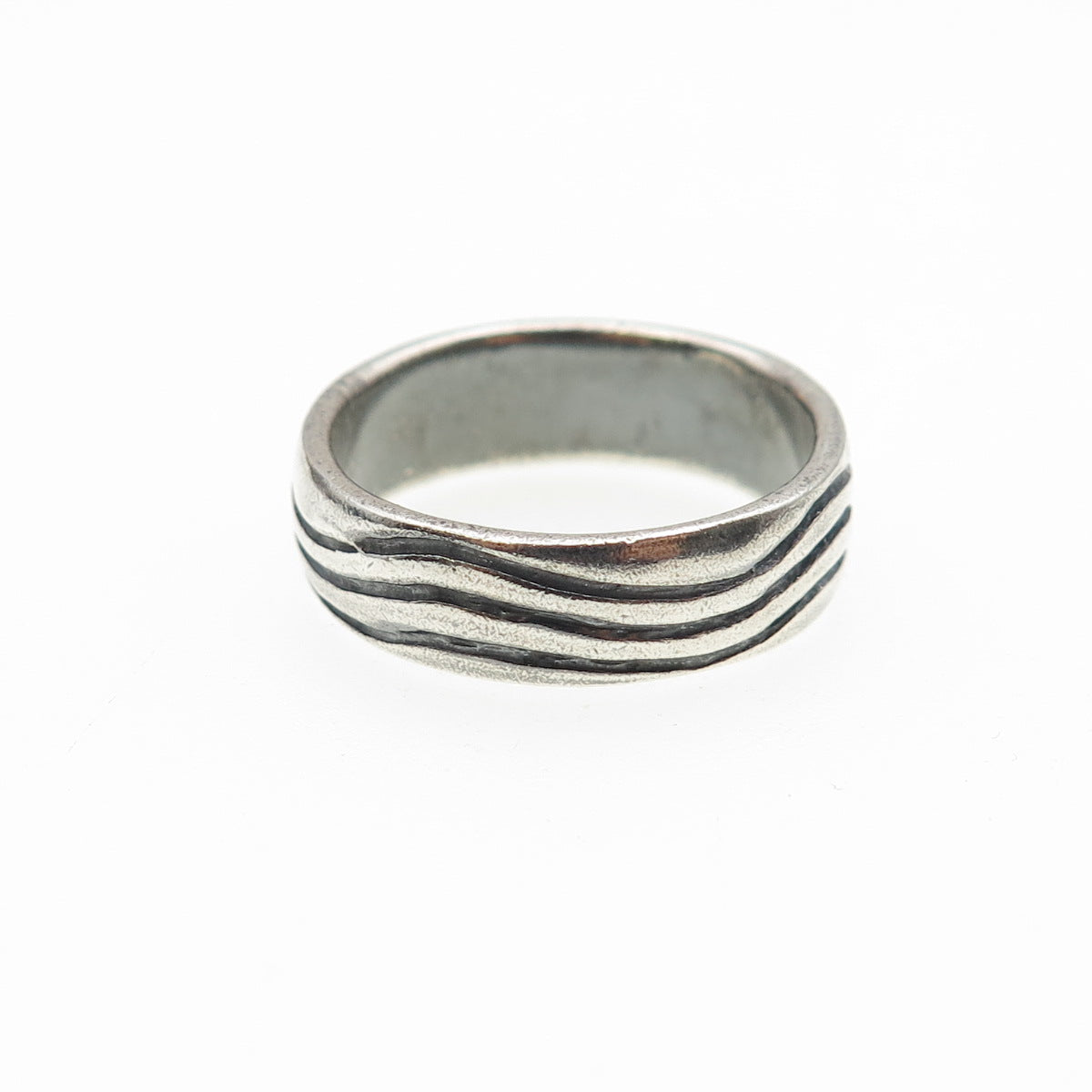 925 Sterling Silver Vintage Modernist Wave Oxidized Band Ring Size 6.25