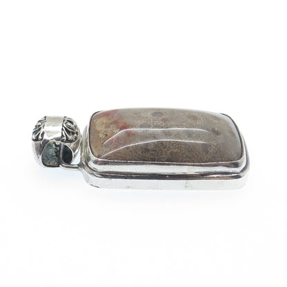 925 Sterling Silver Vintage Real Fossil Modernist Oxidized Pendant