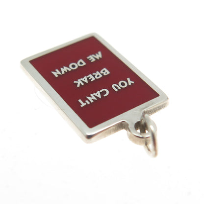 925 Sterling Silver Enamel "You Can't Break Me Down" Minimalist Charm Pendant