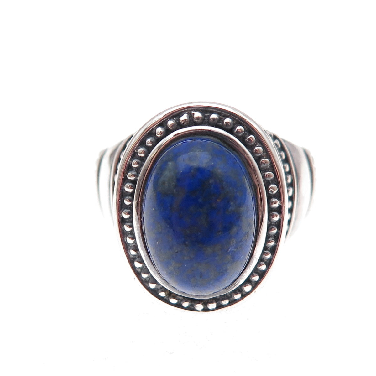 925 Sterling Silver Vintage Real Lapis Modernist Oxidized Ring Size 8