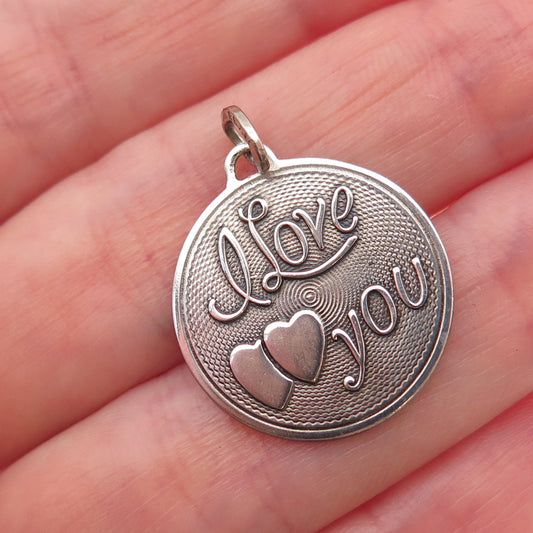 Beau 925 Sterling Silver Vintage I Love You Oxidized Charm Pendant