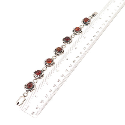 925 Sterling Silver Vintage Mexico Real Amber Trinity Link Bracelet 7.5"